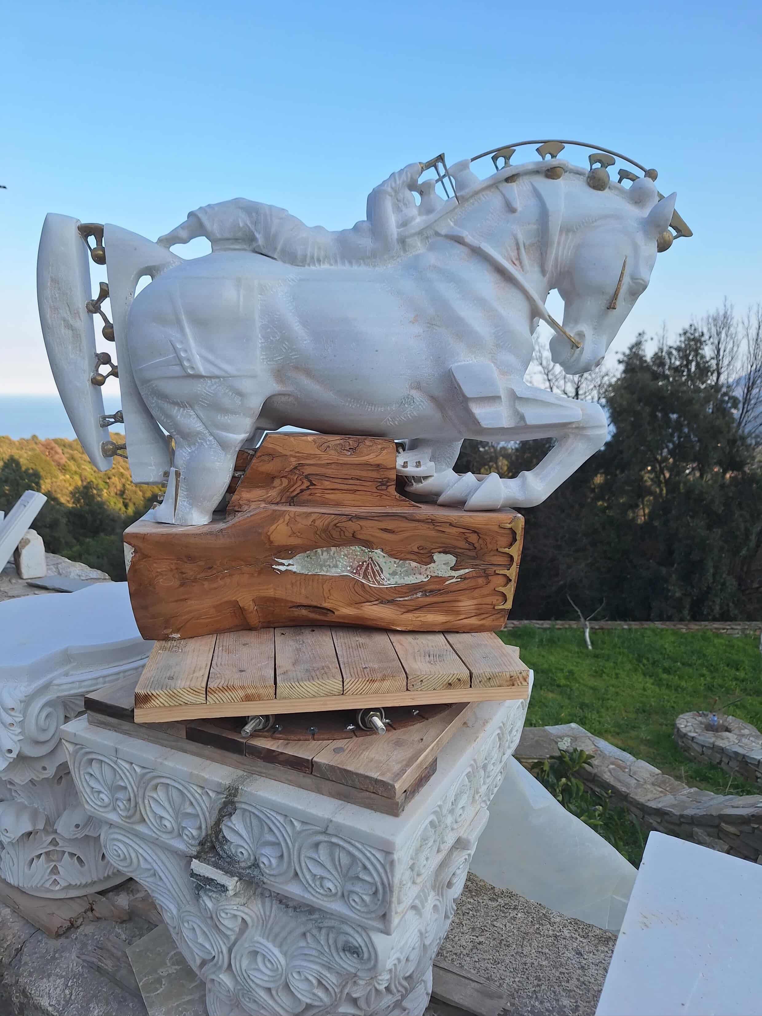 Trojan Horse and Beautiful Helen — pastel drawing